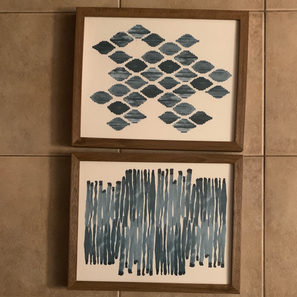 Geometric Blue Art Set with Wooden Frames